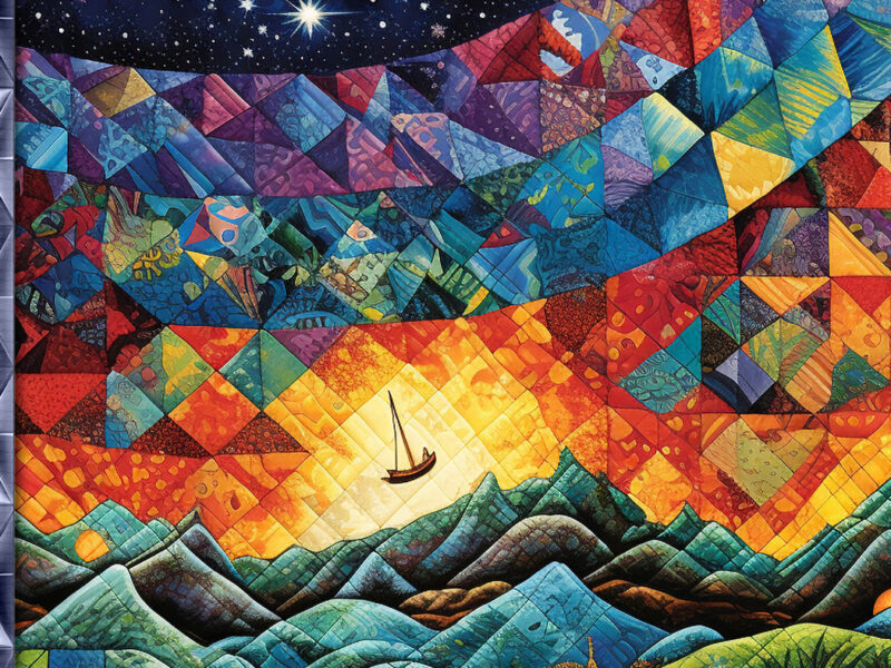 Journey Through Numbers: 222 Pages of Numerology Magic and Daily Affirmations, Bound in a Celestial Patchwork Landscape