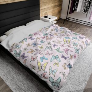 Pastel Butterflies - Velveteen Plush Blanket