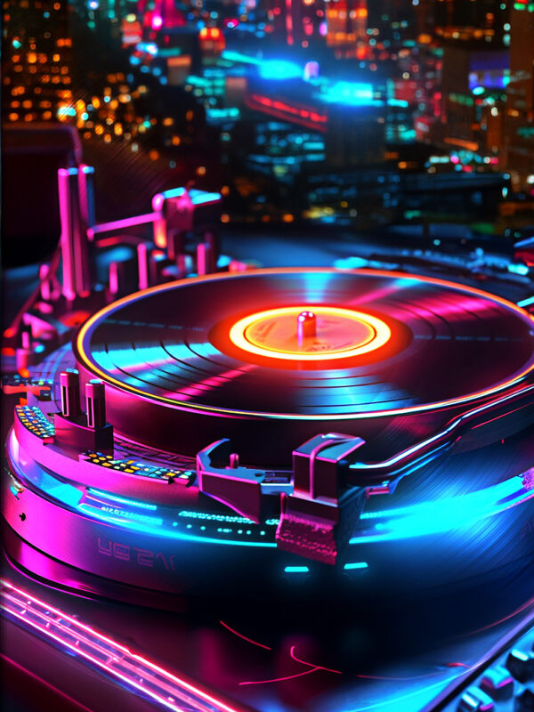 Rhythmic Resonance: 222 Vibrant Affirmations Illuminated by a Neon-Lit DJ Turntable